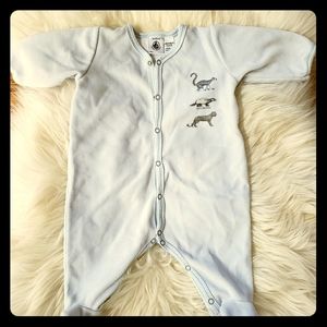 Petit Bateau Blue Animal Velour Footie - 3M